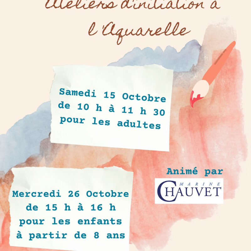 Ateliers gratuits d&rsquo;initiation à l&rsquo;aquarelle – Expo Bibliothèque de L&rsquo;Hommaizé 1er au 30 oct
