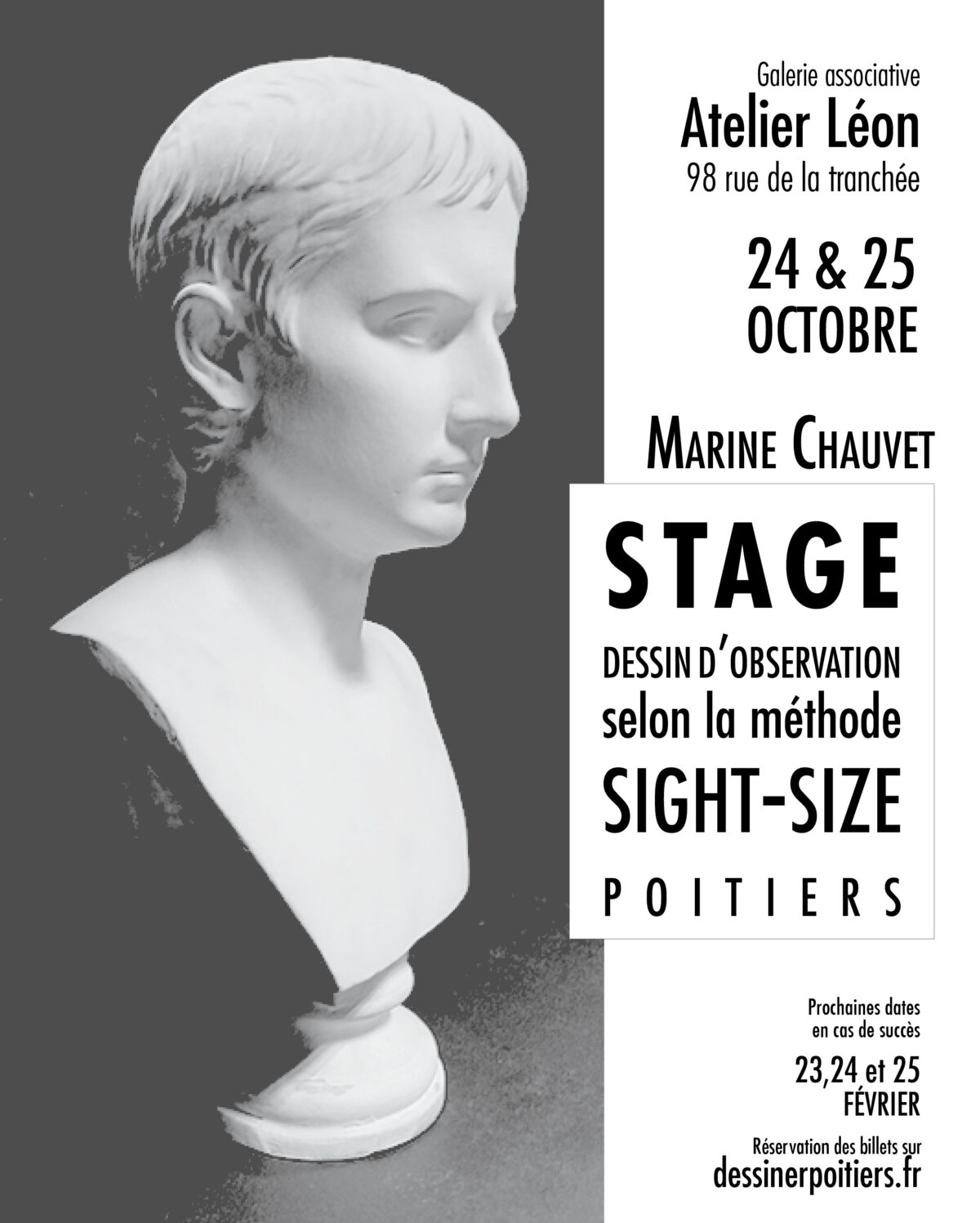 Stage de dessin d'observation le 24 et 25 octobre à l'atelier léon, 98 rue de la tranchée à réserver sur le site dessinerpoitiers.fr, Dessin d'observation selon la méthode Sight-size à Poitiers. Prochaines dates le 23, 24 et 25 février si succès pour un stage plus complet